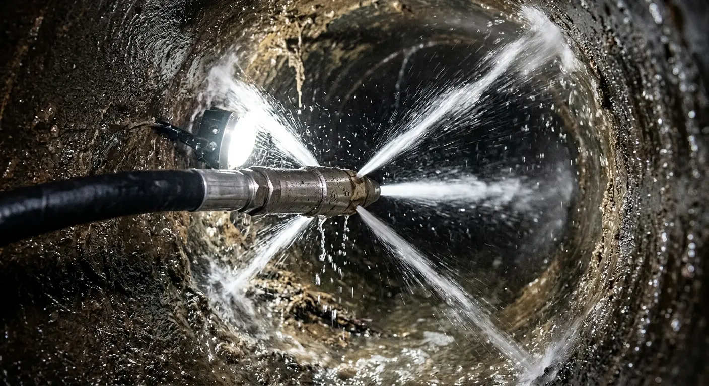 High-pressure hydro jetting nozzle cleaning sewer pipe for Storm Drain Cleaning in Fort Lauderdale